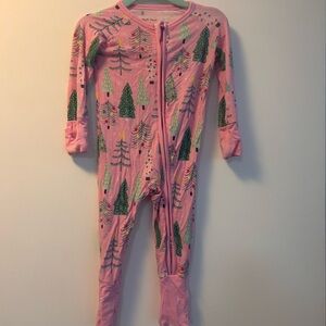 Little Sleepies Pink and Green Footies with Woodland Print